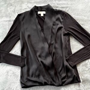 Michael Kors Black Wrap Long Sleeve Blouse
